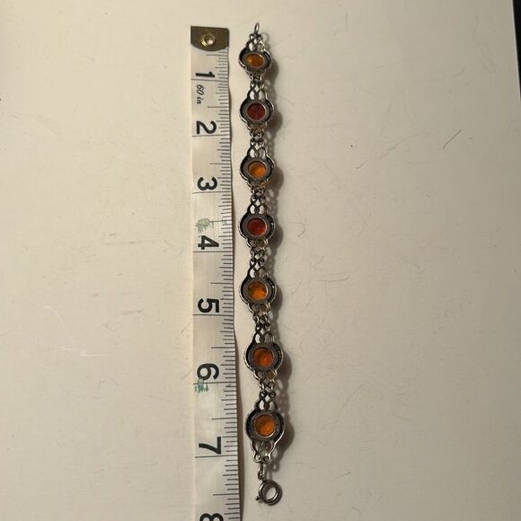 Vintage Sterling Silver and Baltic Amber Linked ornate bracelet 7.5” - Picture 7 of 7